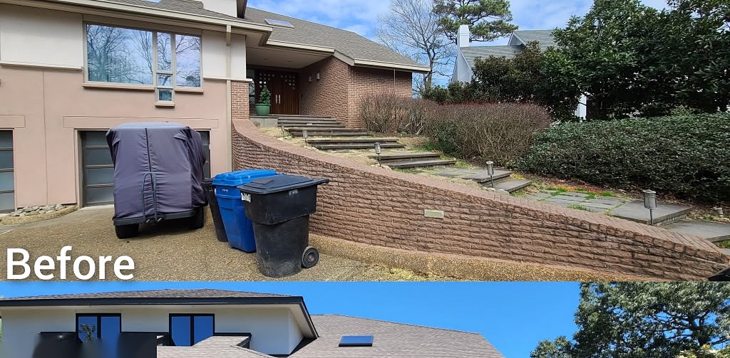 Curved Stone Entry Retaining Wall & Steps - Before